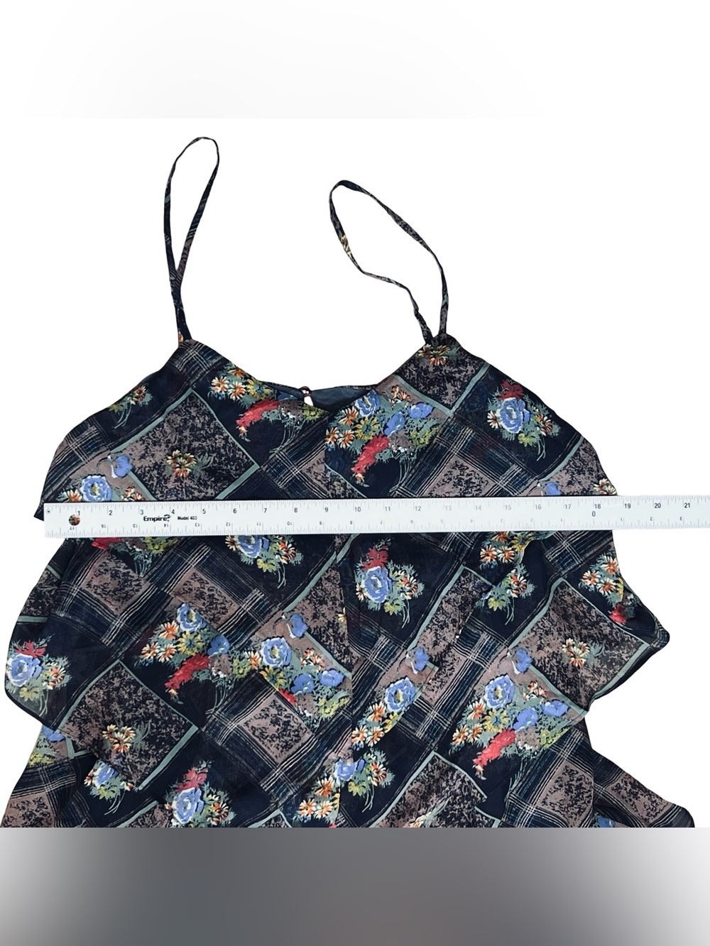 Free People Women’s 10 Floral Mini Dress Daisy Chain Plaid Chiffon Asymmetrical - Picture 12 of 13